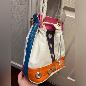 Vintage Saereun leather bucket Colorblock purse